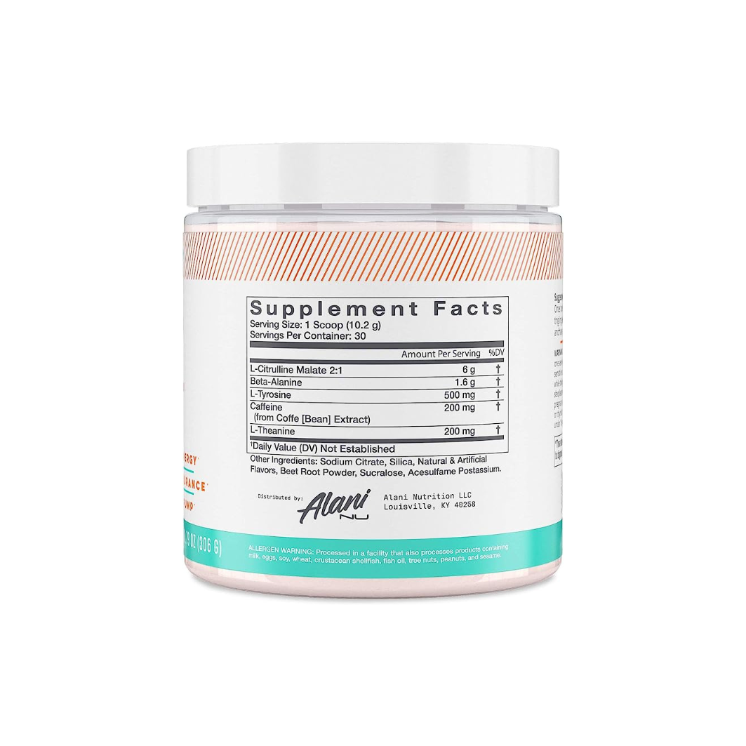 Alani Nu Pre-workout Hawaiian Shaved Ice Supplement Facts