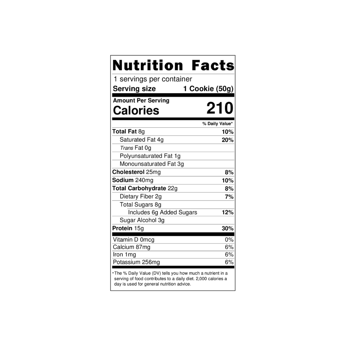 321GLO Protein+ Cookie Chocolate Chip Nutrition Label