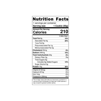 321GLO Protein+ Cookie Chocolate Chip Nutrition Label