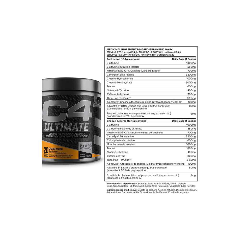 Cellucor C4 Ultimate Pre-workout Orange Mango Ingredients List