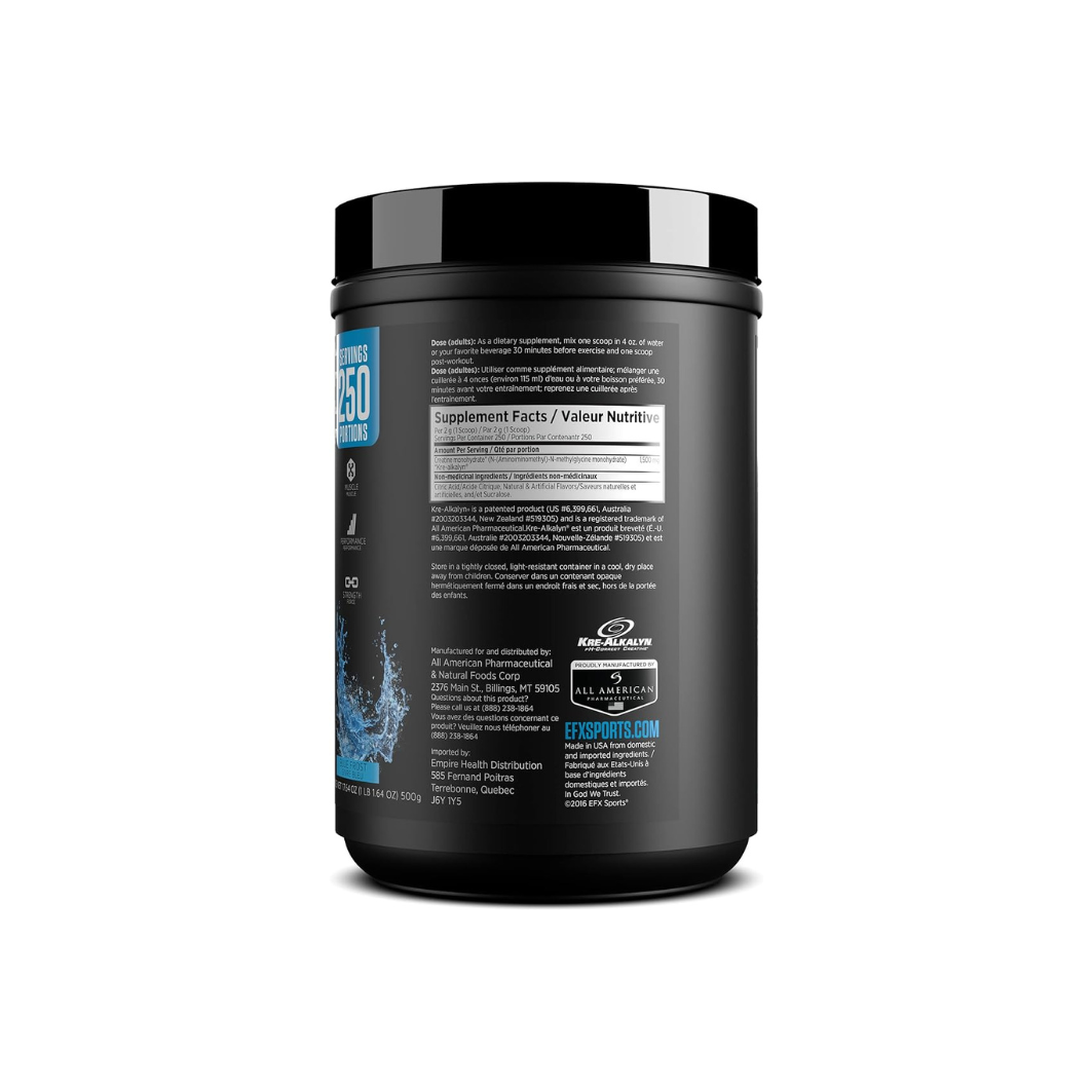 EFX Sports Kre-Alkalyn Creatine Powder Supplement Facts