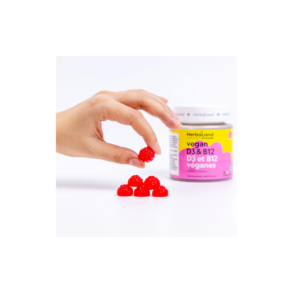 Herbaland Gummies Vegan D3 & B12 Raspberry Flavour 60 count