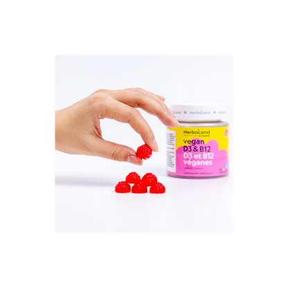 Herbaland Gummies Vegan D3 & B12 Raspberry Flavour 60 count