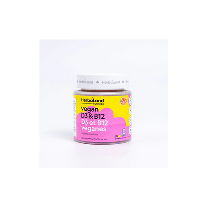 Herbaland Gummies Vegan D3 & B12 Raspberry Flavour 60 count