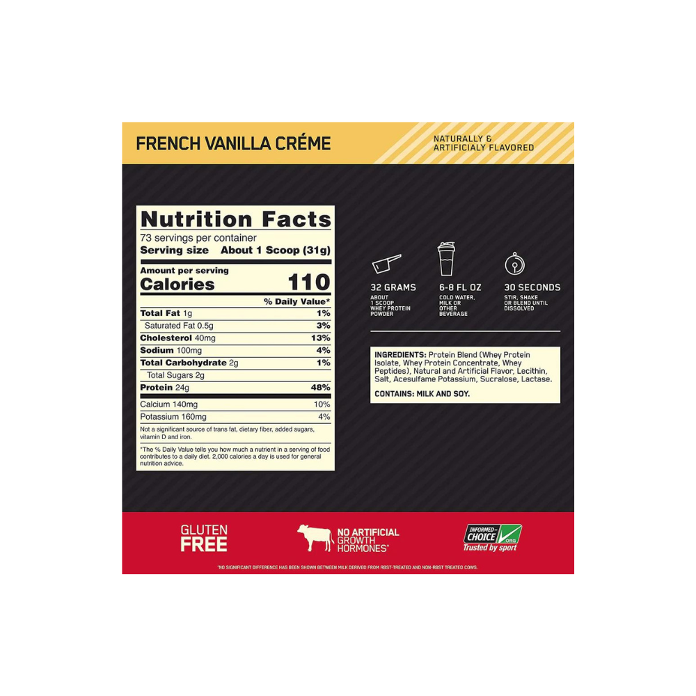 Optimum Nutrition Gold Standard Nutrition Label