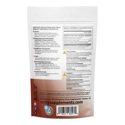 Unity Marine Collagen Chocolate Hazelnut supplement facts, directions and cautions