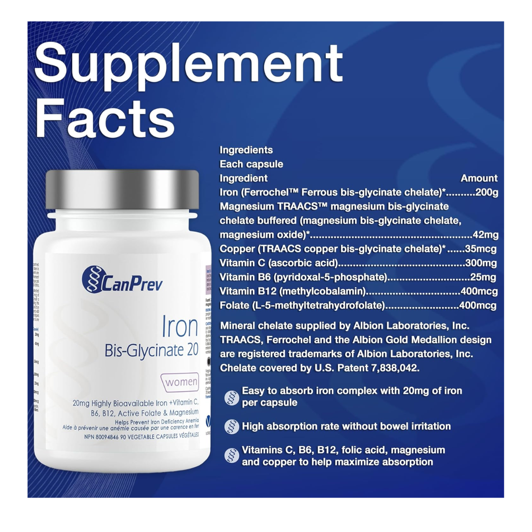 CANPREV IRON BIS-GLYCINATE 20 90vcaps