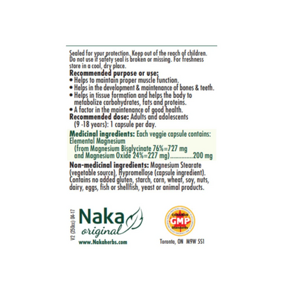 Naka Magnesium Bisglycinate 120 Veggie Caps