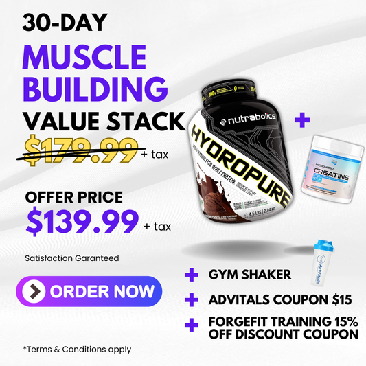 30-Day Muscle Building Stack (Whey Protein + Creatine + Shaker)