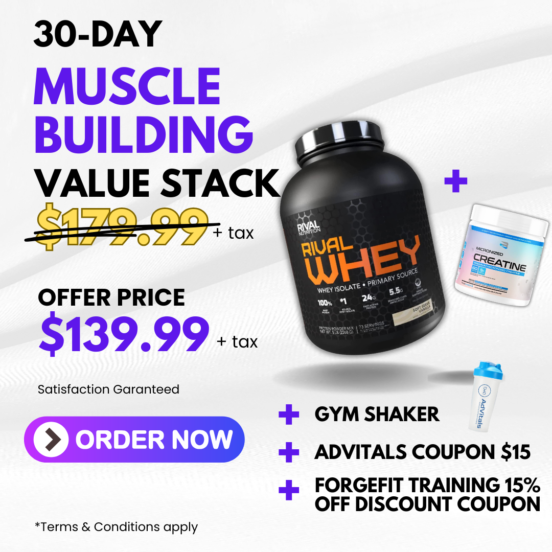 30-Day Muscle Building Stack (Whey Protein + Creatine + Shaker)