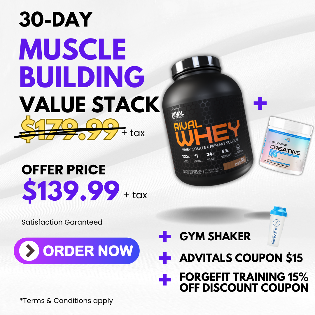 30-Day Muscle Building Stack (Whey Protein + Creatine + Shaker)