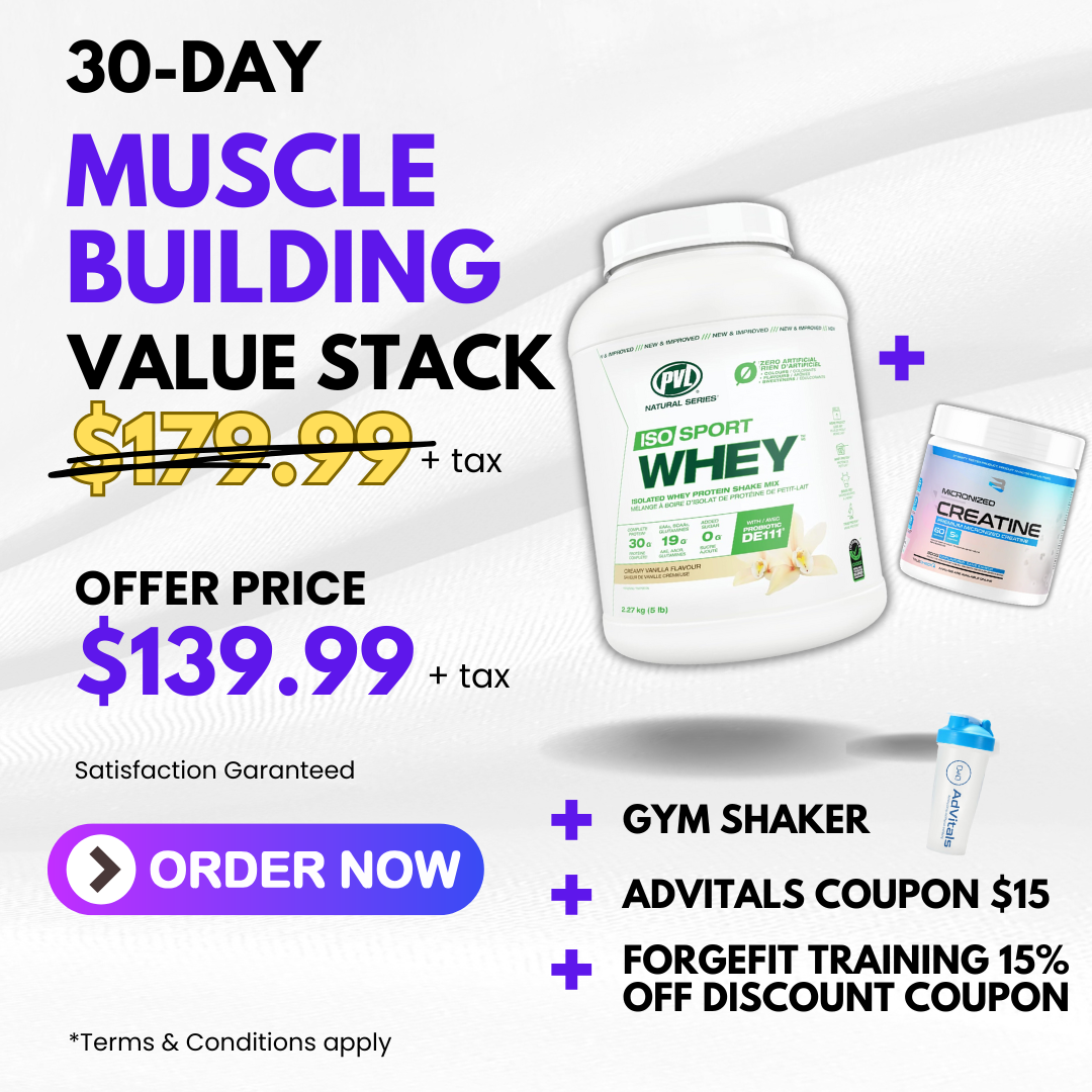 30-Day Muscle Building Stack (Whey Protein + Creatine + Shaker)